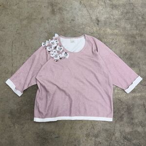 RARE PINKO Italy shimmery knit tee with rhinestone and bows